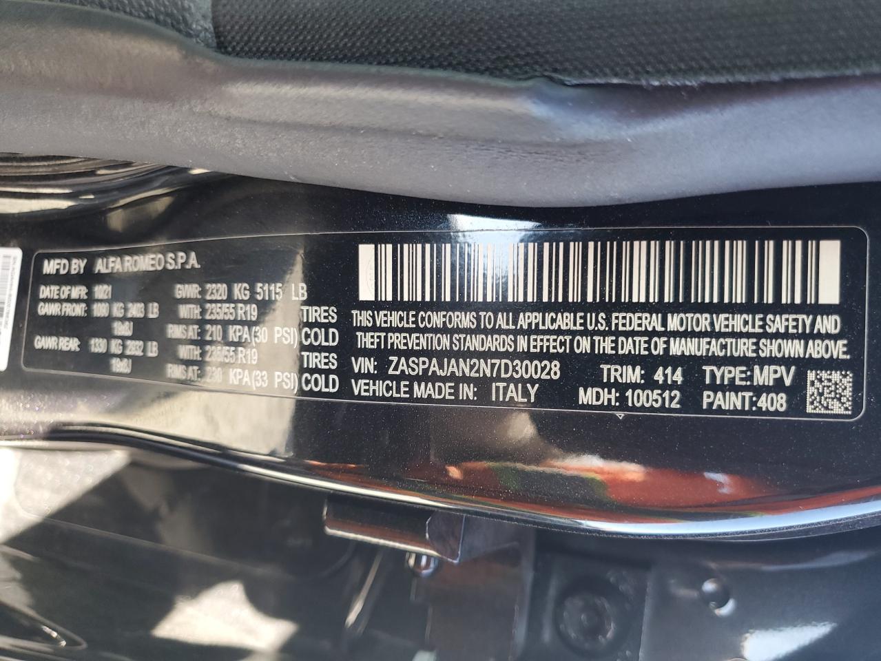 2022 Alfa Romeo Stelvio VIN: ZASPAJAN2N7D30028 Lot: 69794435