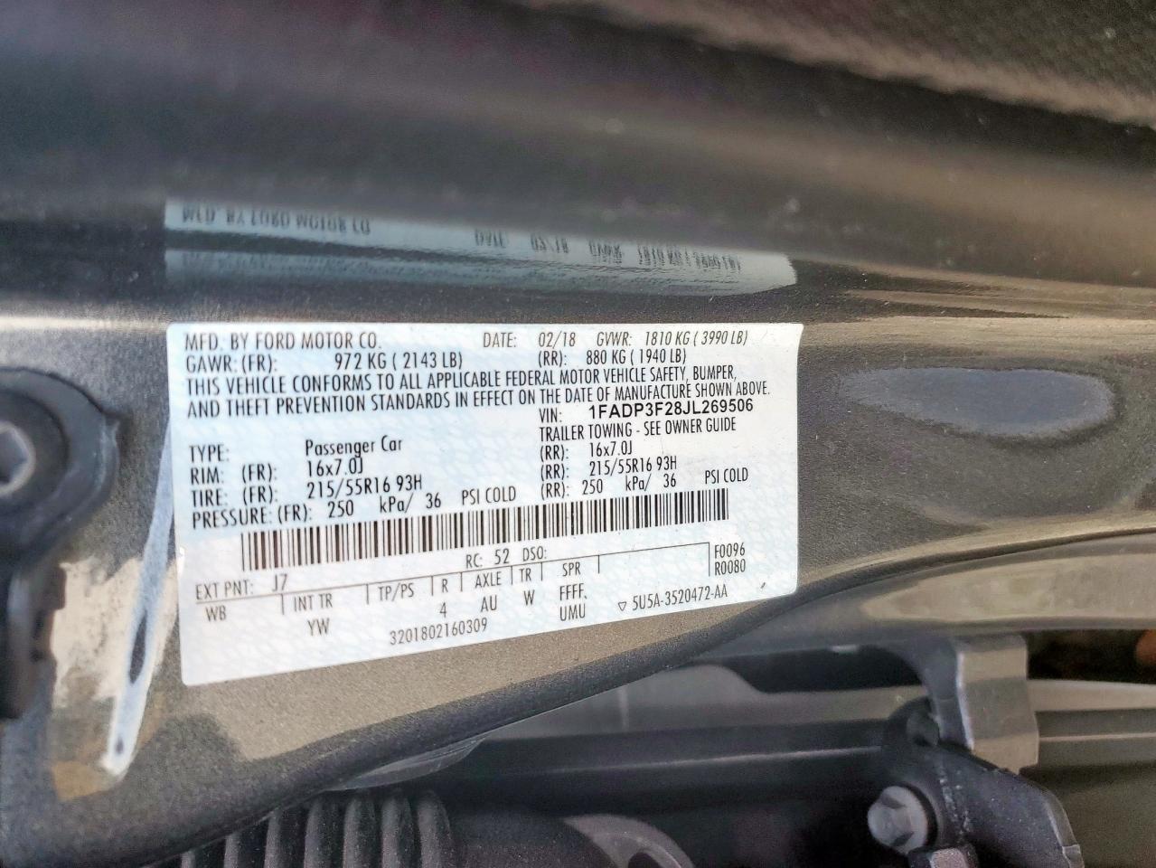 2018 Ford Focus Se VIN: 1FADP3F28JL269506 Lot: 67619855