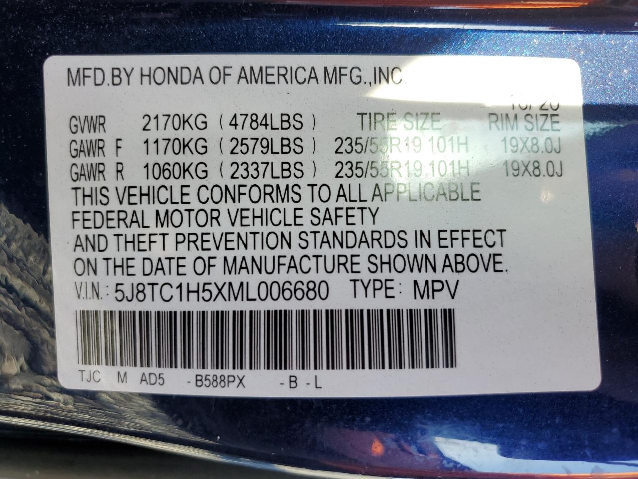 2021 Acura Rdx Technology VIN: 5J8TC1H5XML006680 Lot: 70786775