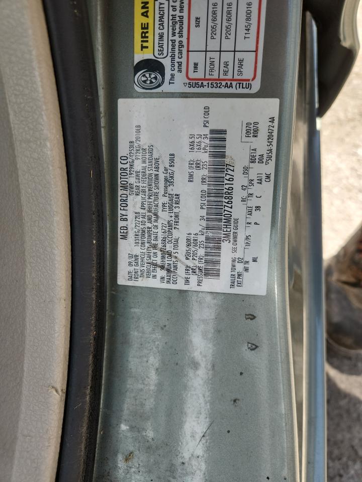 2008 Mercury Milan VIN: 3MEHM07Z68R616727 Lot: 70262985