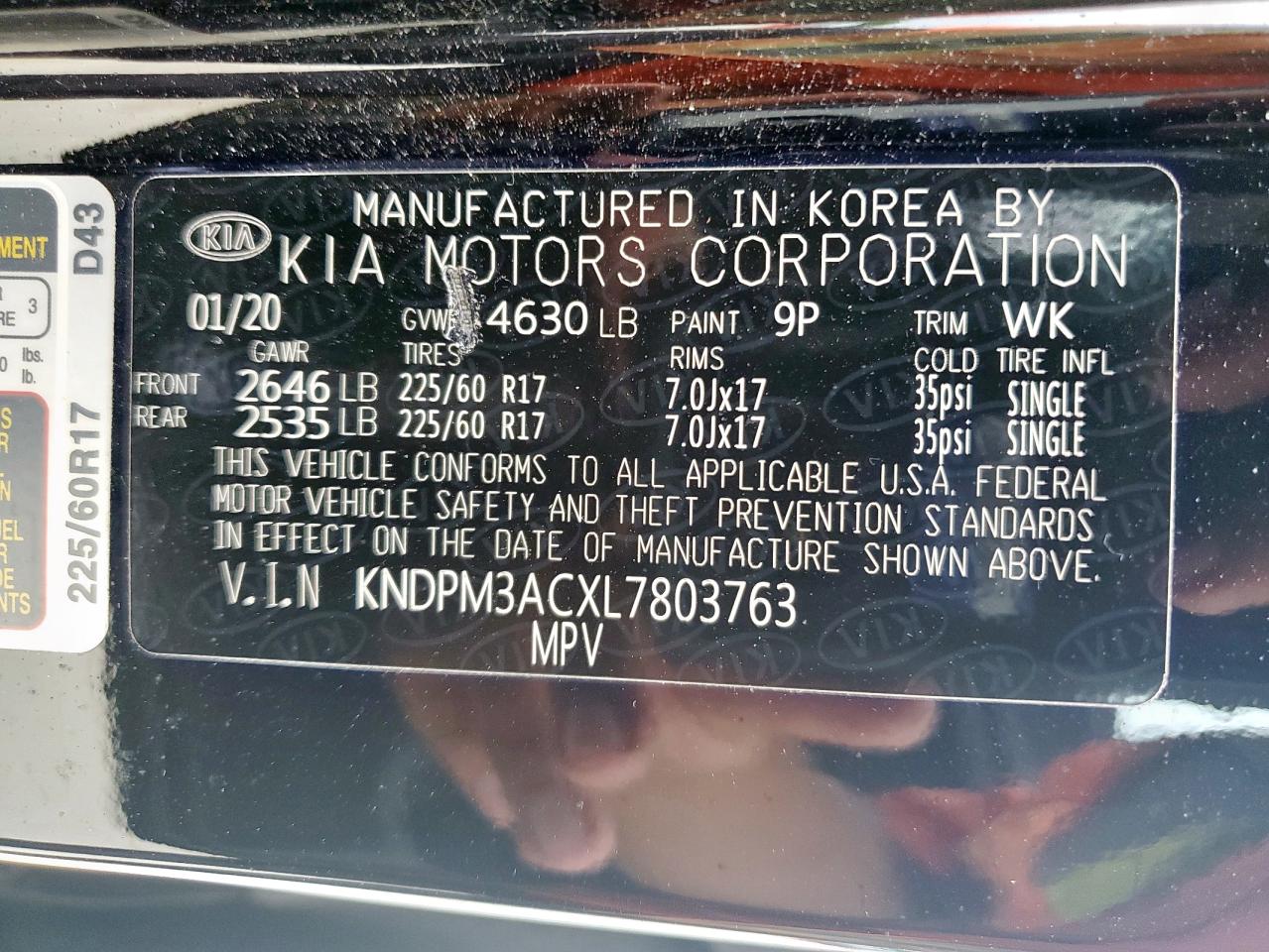 2020 Kia Sportage Lx VIN: KNDPM3ACXL7803763 Lot: 70655815