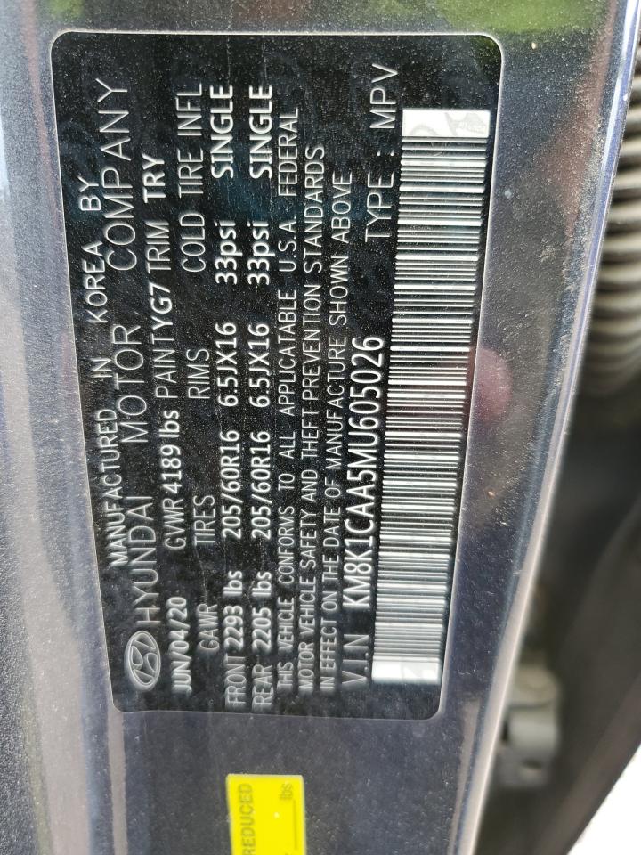 2021 Hyundai Kona Se VIN: KM8K1CAA5MU605026 Lot: 68356805