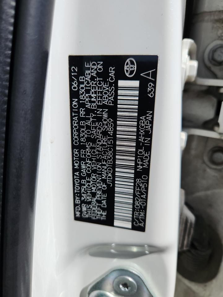 2012 Toyota Prius C VIN: JTDKDTB38C1514859 Lot: 70479695