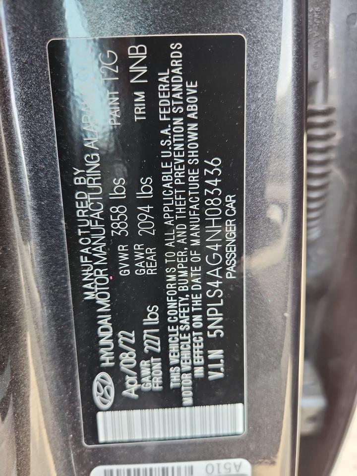 2022 Hyundai Elantra Sel VIN: 5NPLS4AG4NH083436 Lot: 67779885