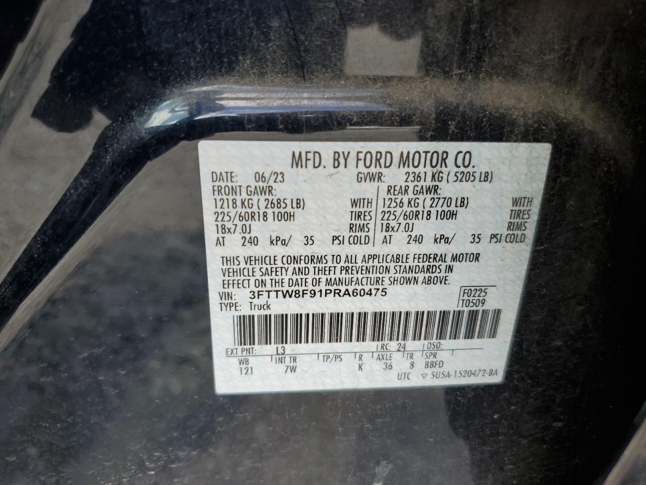 2023 Ford Maverick Xl VIN: 3FTTW8F91PRA60475 Lot: 68362165