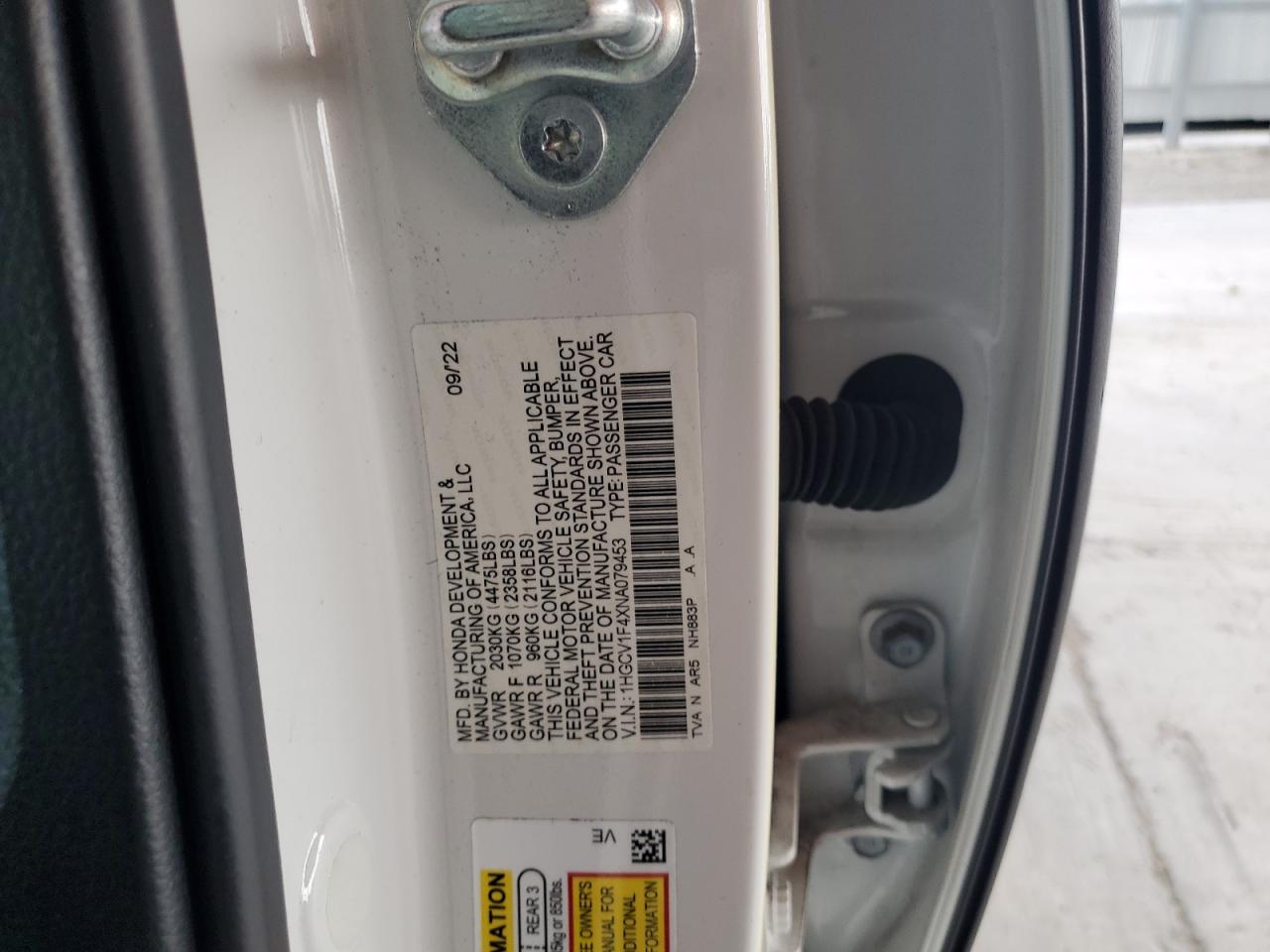 2022 Honda Accord Sport Se VIN: 1HGCV1F4XNA079453 Lot: 70480615