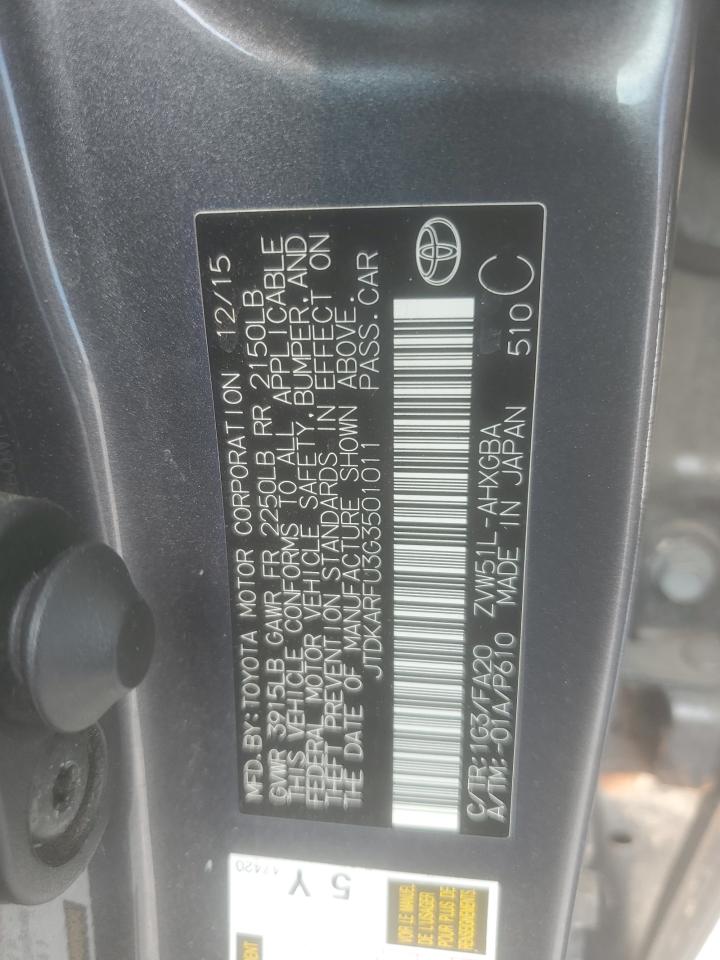 2016 Toyota Prius VIN: JTDKARFU3G3501011 Lot: 68480355