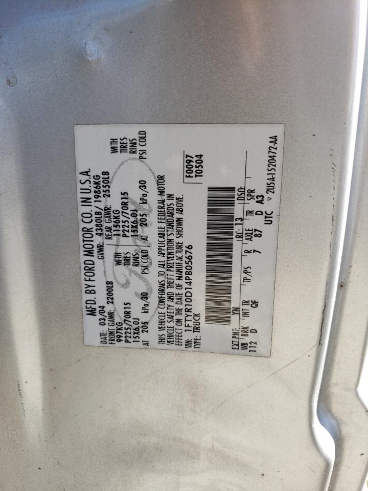 2004 Ford Ranger VIN: 1FTYR10D14PB05676 Lot: 70217005