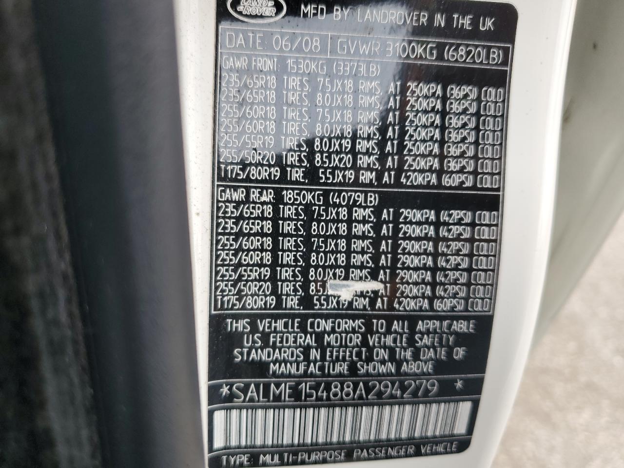 SALME15488A294279 2008 Land Rover Range Rover Hse