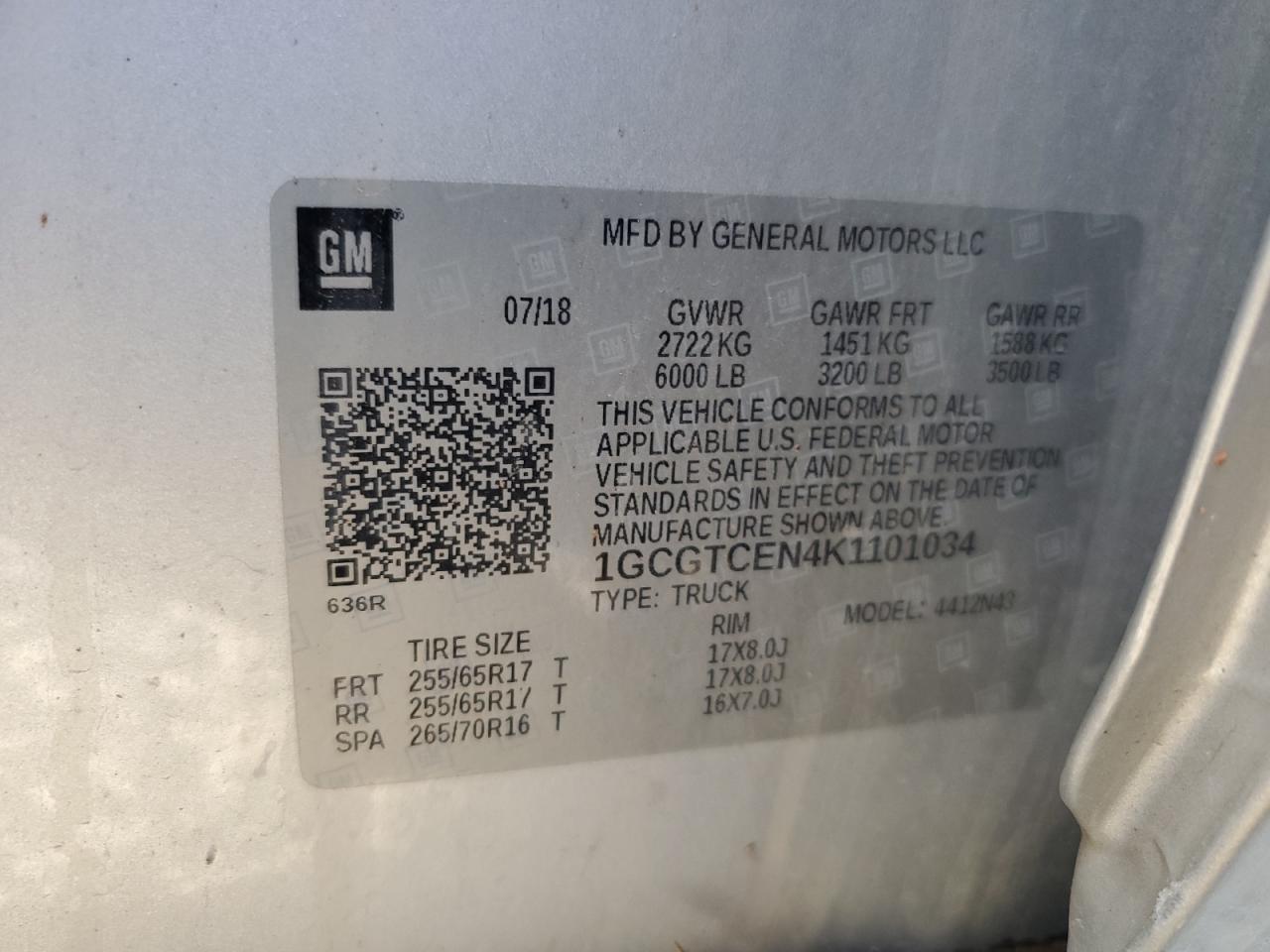 2019 Chevrolet Colorado Lt VIN: 1GCGTCEN4K1101034 Lot: 68836405