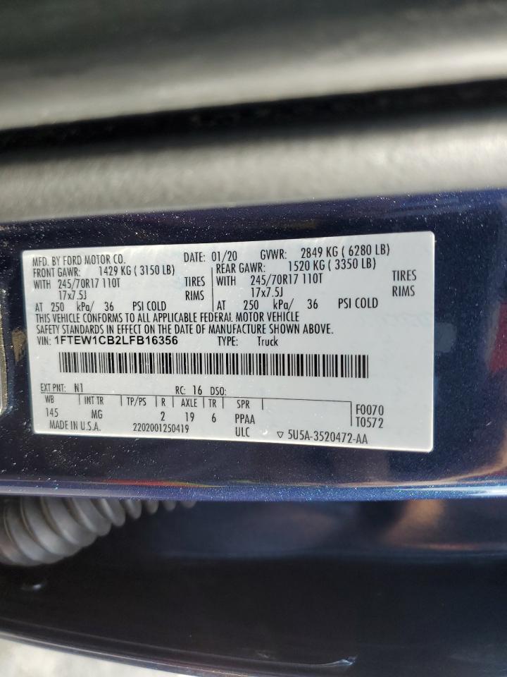 2020 Ford F150 Supercrew VIN: 1FTEW1CB2LFB16356 Lot: 66811755