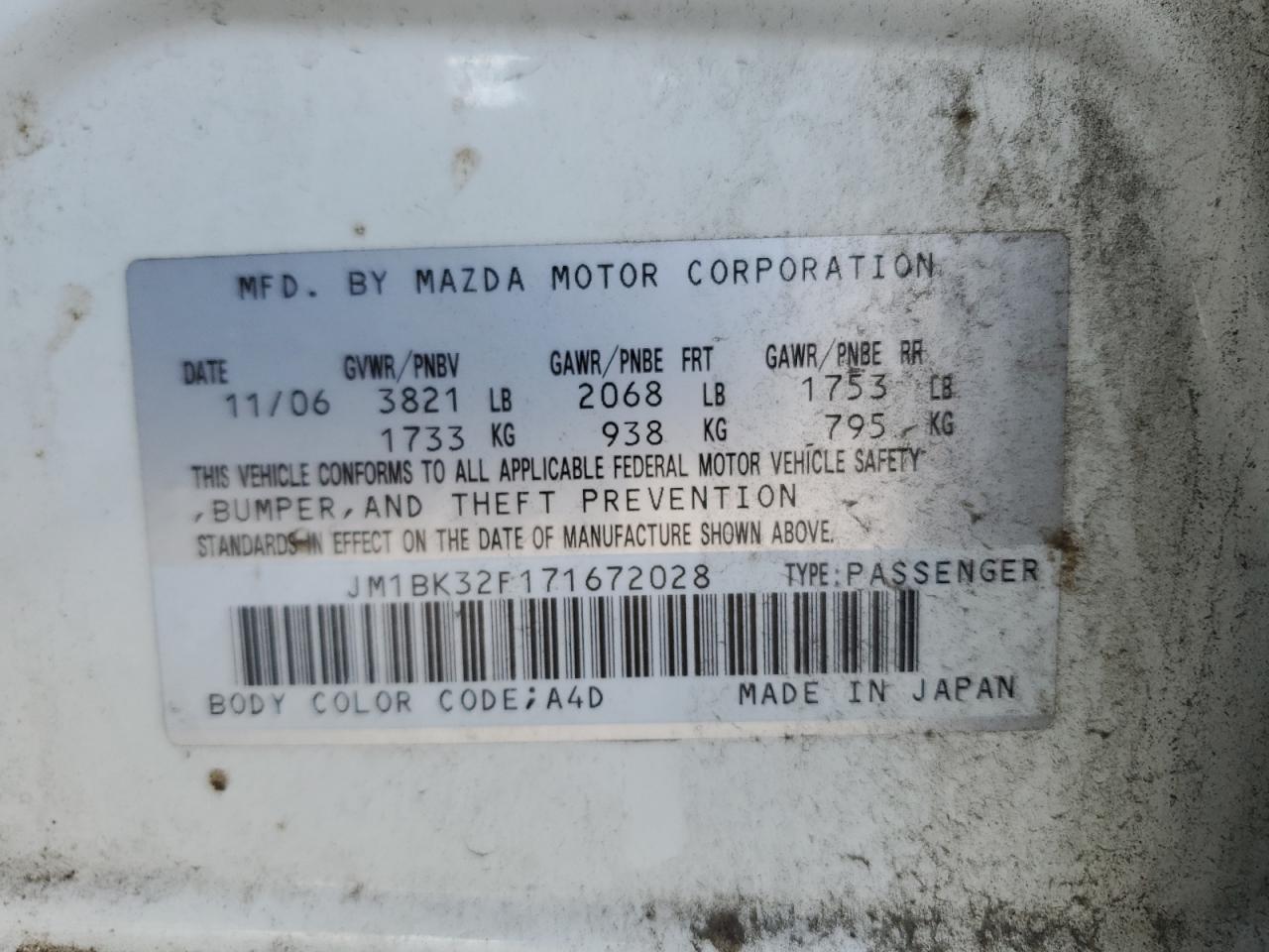 2007 Mazda 3 I VIN: JM1BK32F171672028 Lot: 70324395