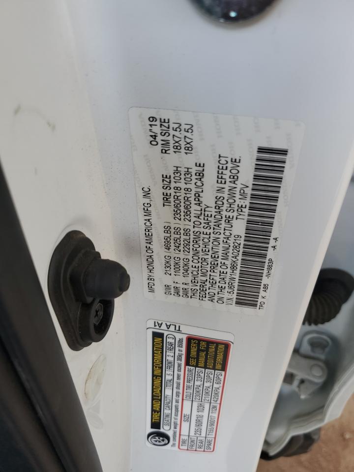 2019 Honda Cr-V Exl VIN: 5J6RW1H86KA028219 Lot: 69409255