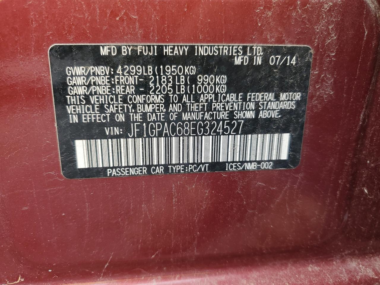 2014 Subaru Impreza Premium VIN: JF1GPAC68EG324527 Lot: 69781595