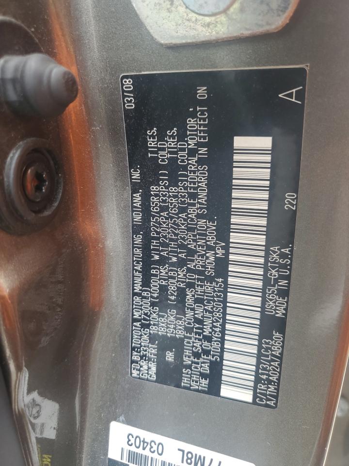 2008 Toyota Sequoia Sr5 VIN: 5TDBY64A28S013154 Lot: 69023955