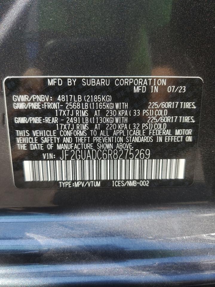 2024 Subaru Crosstrek Premium VIN: JF2GUADC6R8275269 Lot: 70587185