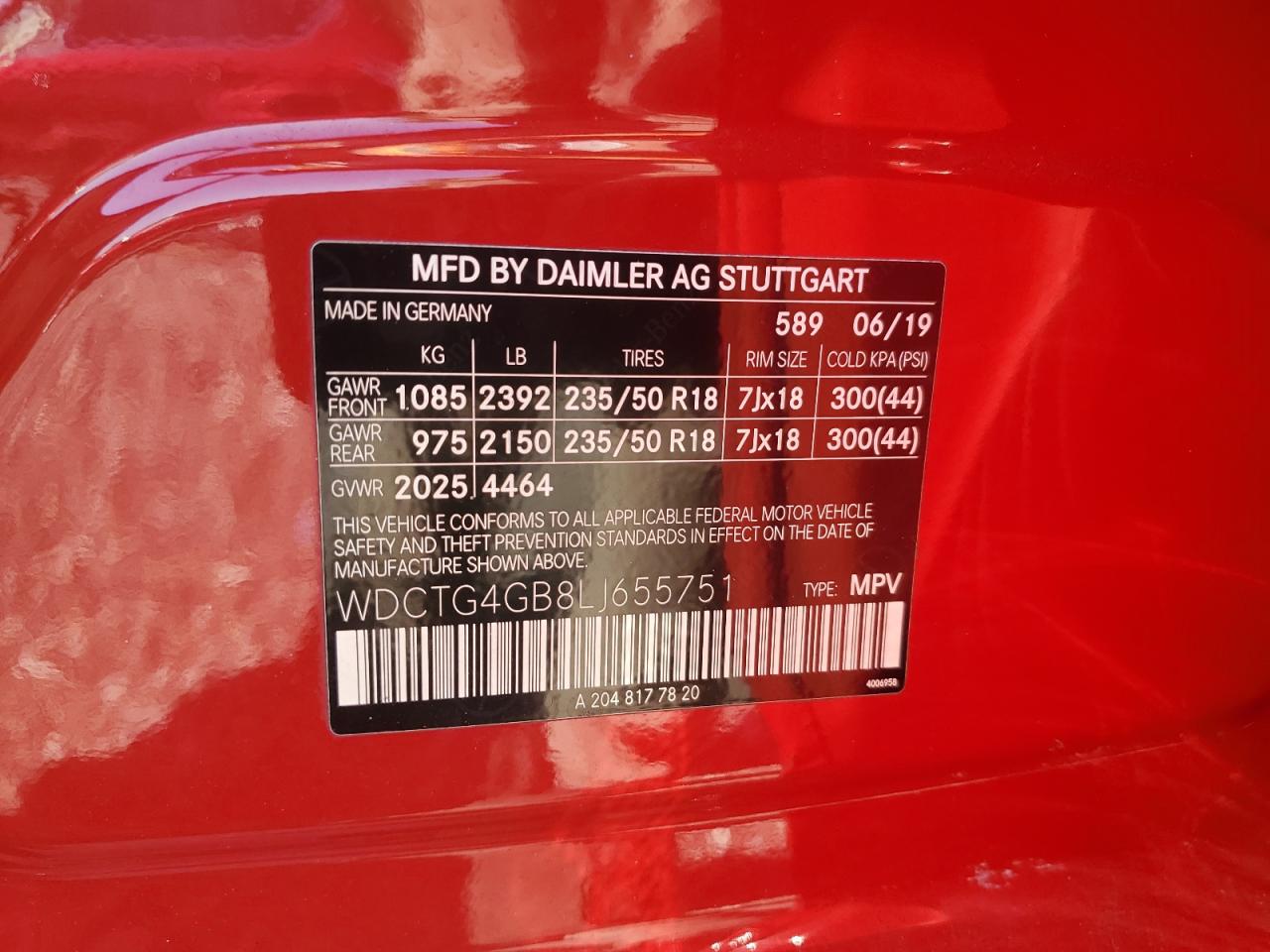 2020 Mercedes-Benz Gla 250 4Matic VIN: WDCTG4GB8LJ655751 Lot: 69943725