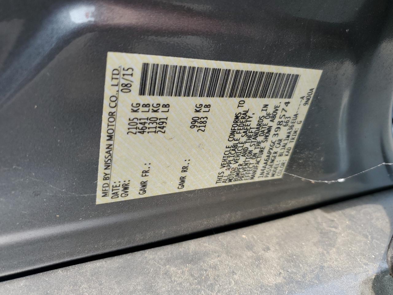 2016 Nissan Maxima 3.5S VIN: 1N4AA6APXGC398574 Lot: 67621635