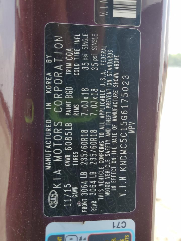 2016 Kia Sedona Ex VIN: KNDMC5C15G6175023 Lot: 66865795