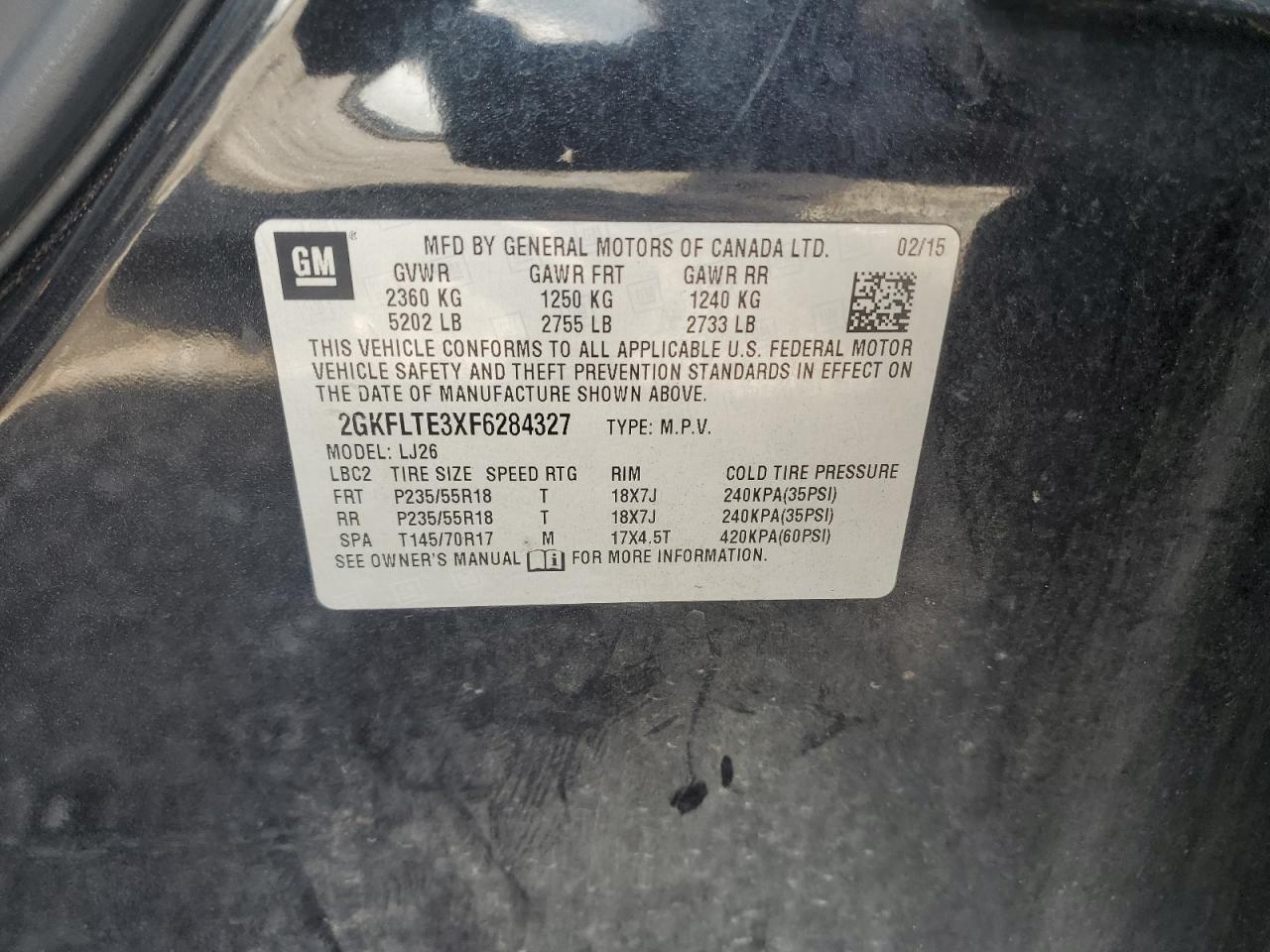 2015 GMC Terrain Slt VIN: 2GKFLTE3XF6284327 Lot: 69929605