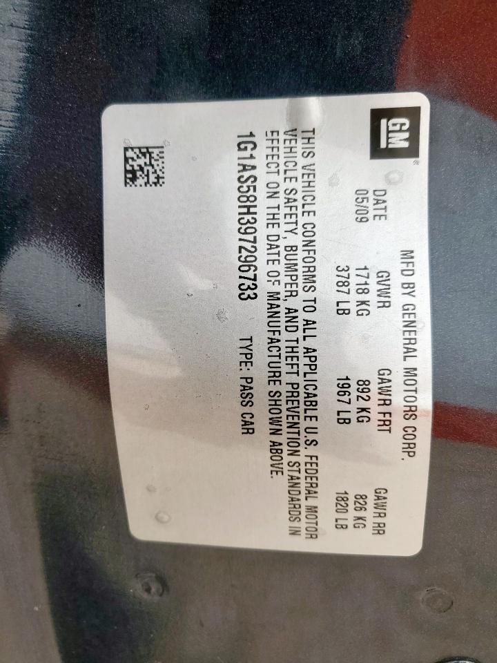 2009 Chevrolet Cobalt Ls VIN: 1G1AS58H397296733 Lot: 70874035