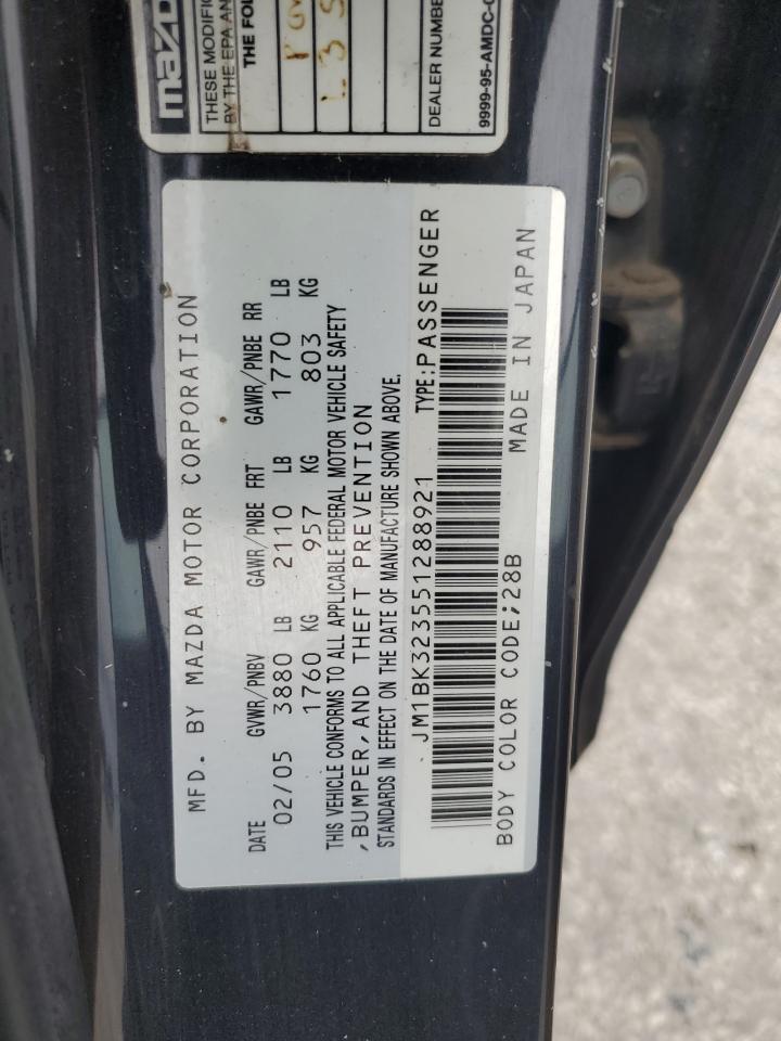 2005 Mazda 3 S VIN: JM1BK323551288921 Lot: 70312865