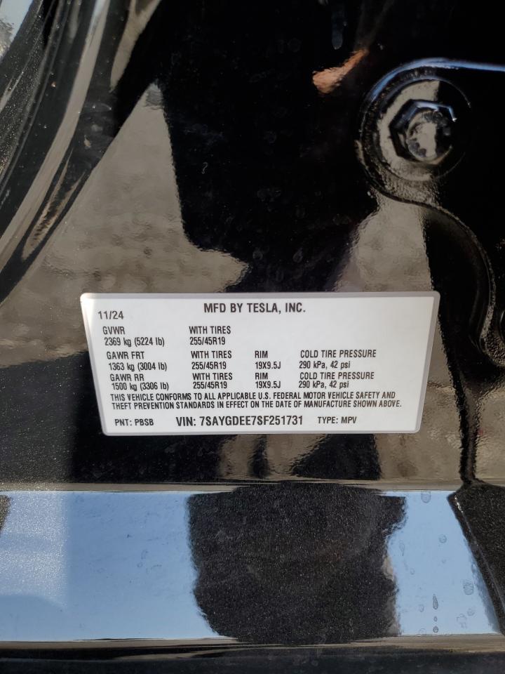 2025 Tesla Model Y VIN: 7SAYGDEE7SF251731 Lot: 70168615