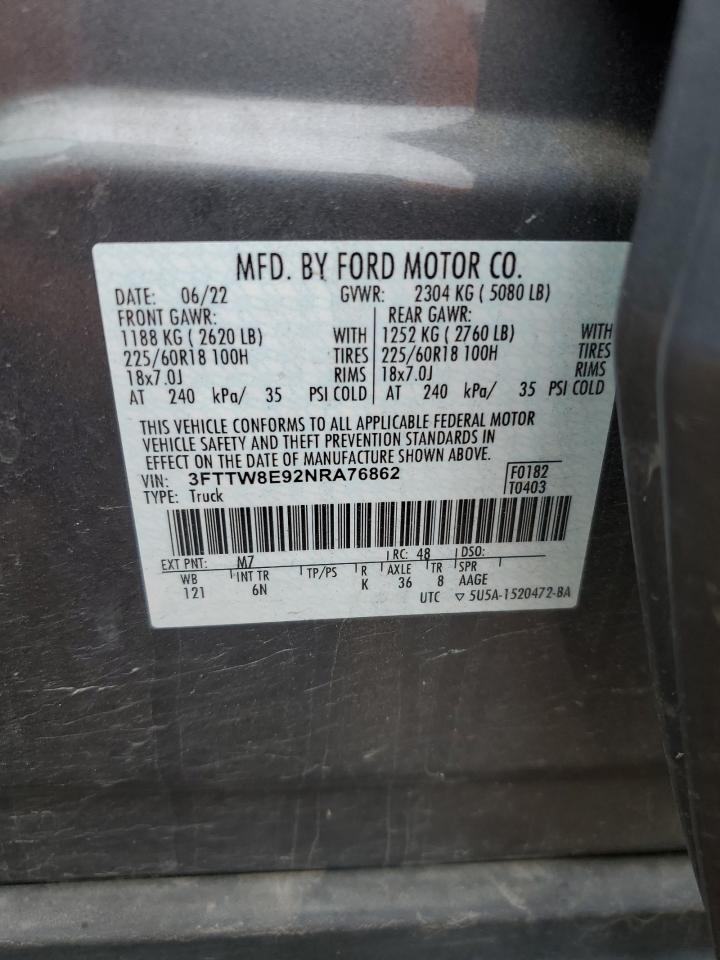 2022 Ford Maverick Xl VIN: 3FTTW8E92NRA76862 Lot: 69763565