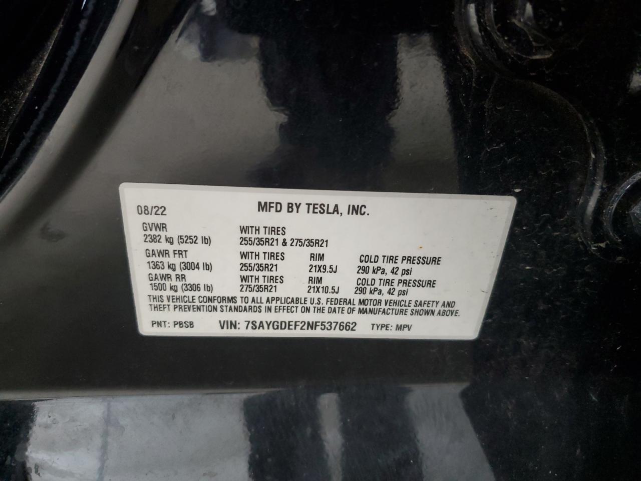 2022 Tesla Model Y VIN: 7SAYGDEF2NF537662 Lot: 67284735