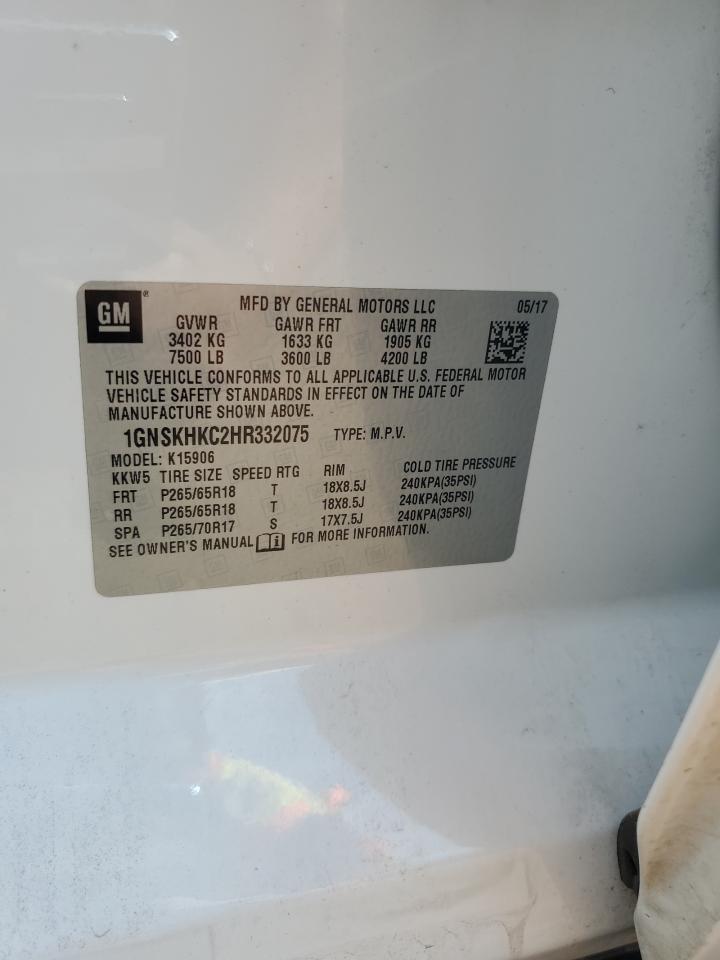 2017 Chevrolet Suburban K1500 Lt VIN: 1GNSKHKC2HR332075 Lot: 66881175