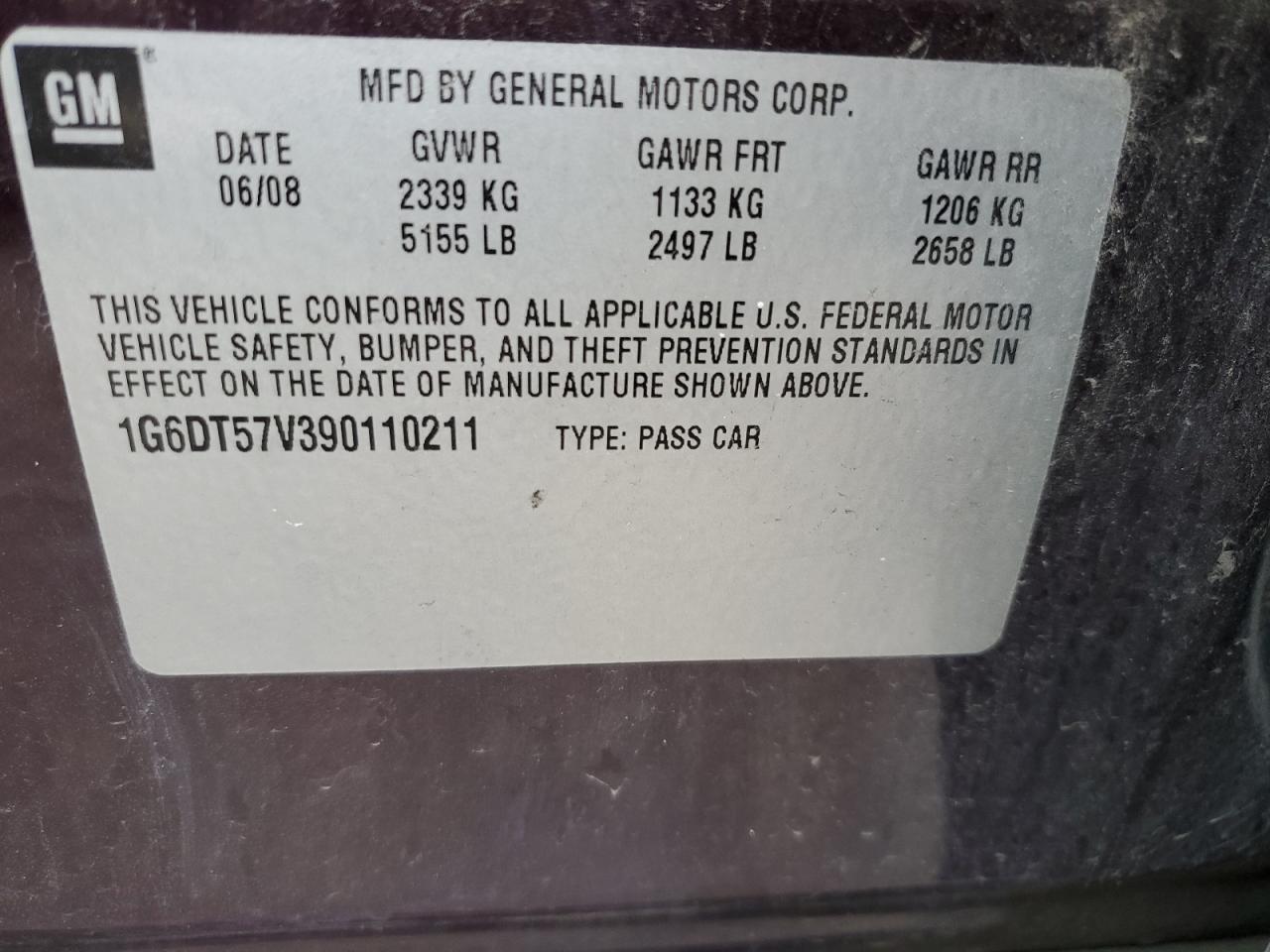 2009 Cadillac Cts Hi Feature V6 VIN: 1G6DT57V390110211 Lot: 68528055