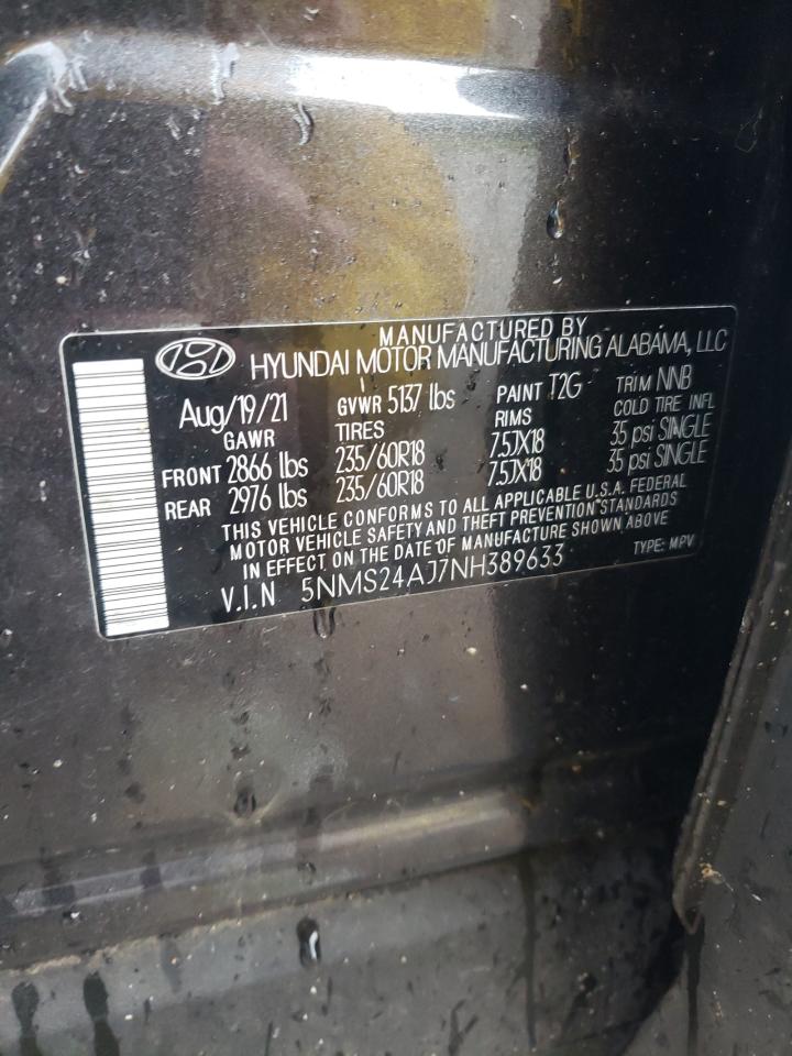 2022 Hyundai Santa Fe Sel VIN: 5NMS24AJ7NH389633 Lot: 68673625