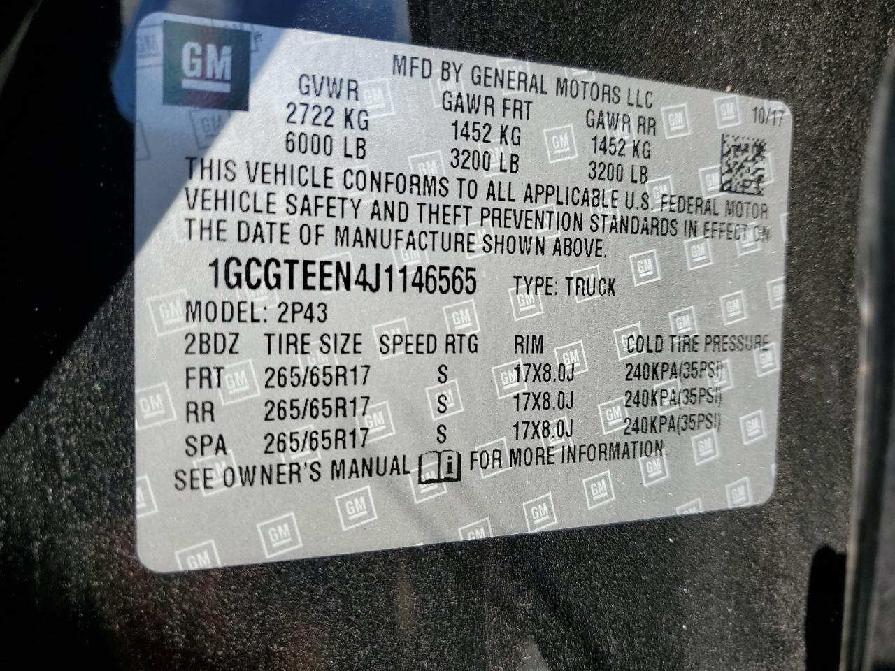 2018 Chevrolet Colorado Zr2 VIN: 1GCGTEEN4J1146565 Lot: 70096565