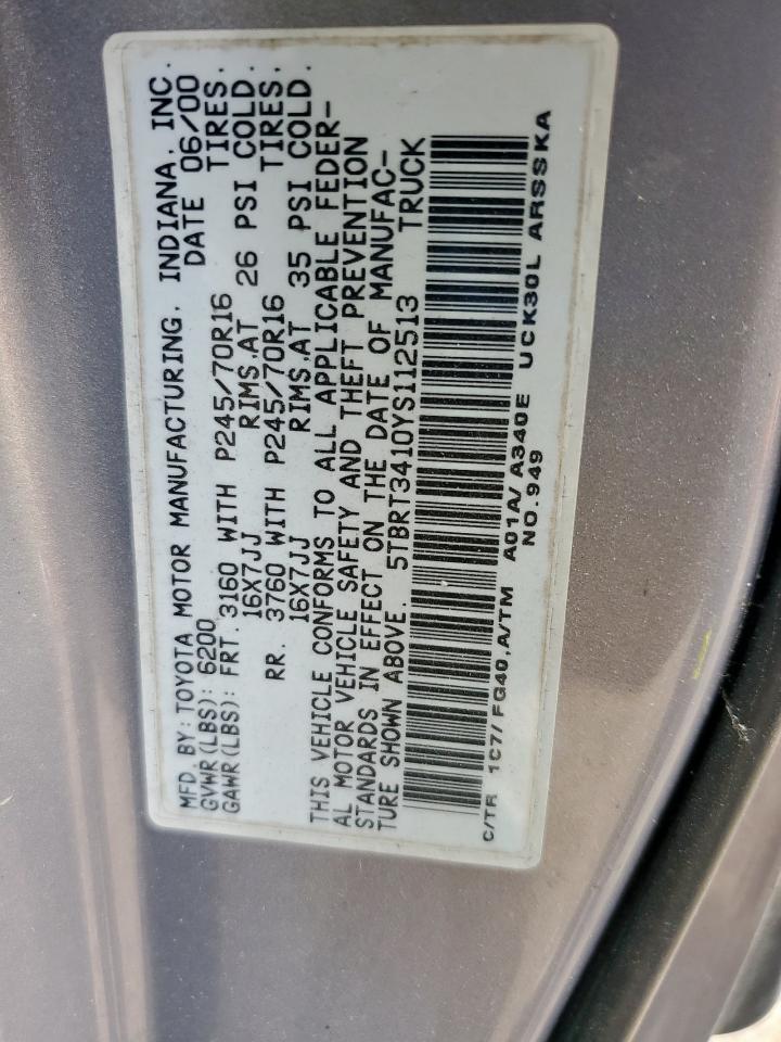 2000 Toyota Tundra Access Cab VIN: 5TBRT3410YS112513 Lot: 67682555