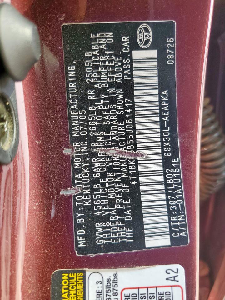 2005 Toyota Avalon Xl VIN: 4T1BK36B55U061417 Lot: 69936845