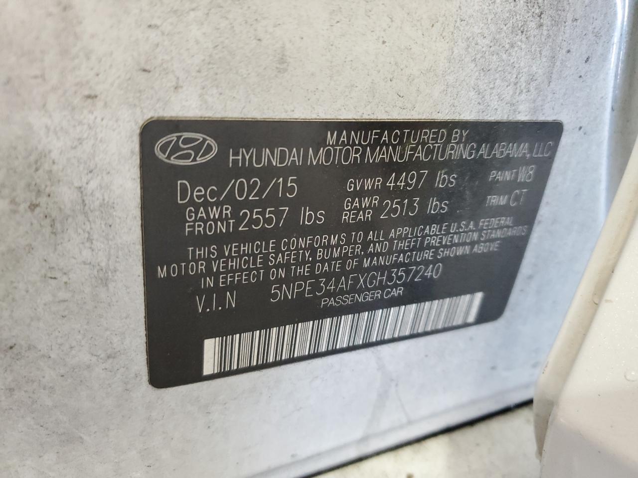 2016 Hyundai Sonata Sport VIN: 5NPE34AFXGH357240 Lot: 70083515