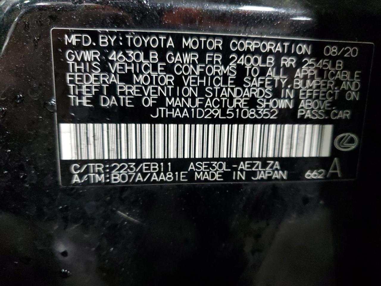 2020 Lexus Is 300 VIN: JTHAA1D29L5108352 Lot: 67514735