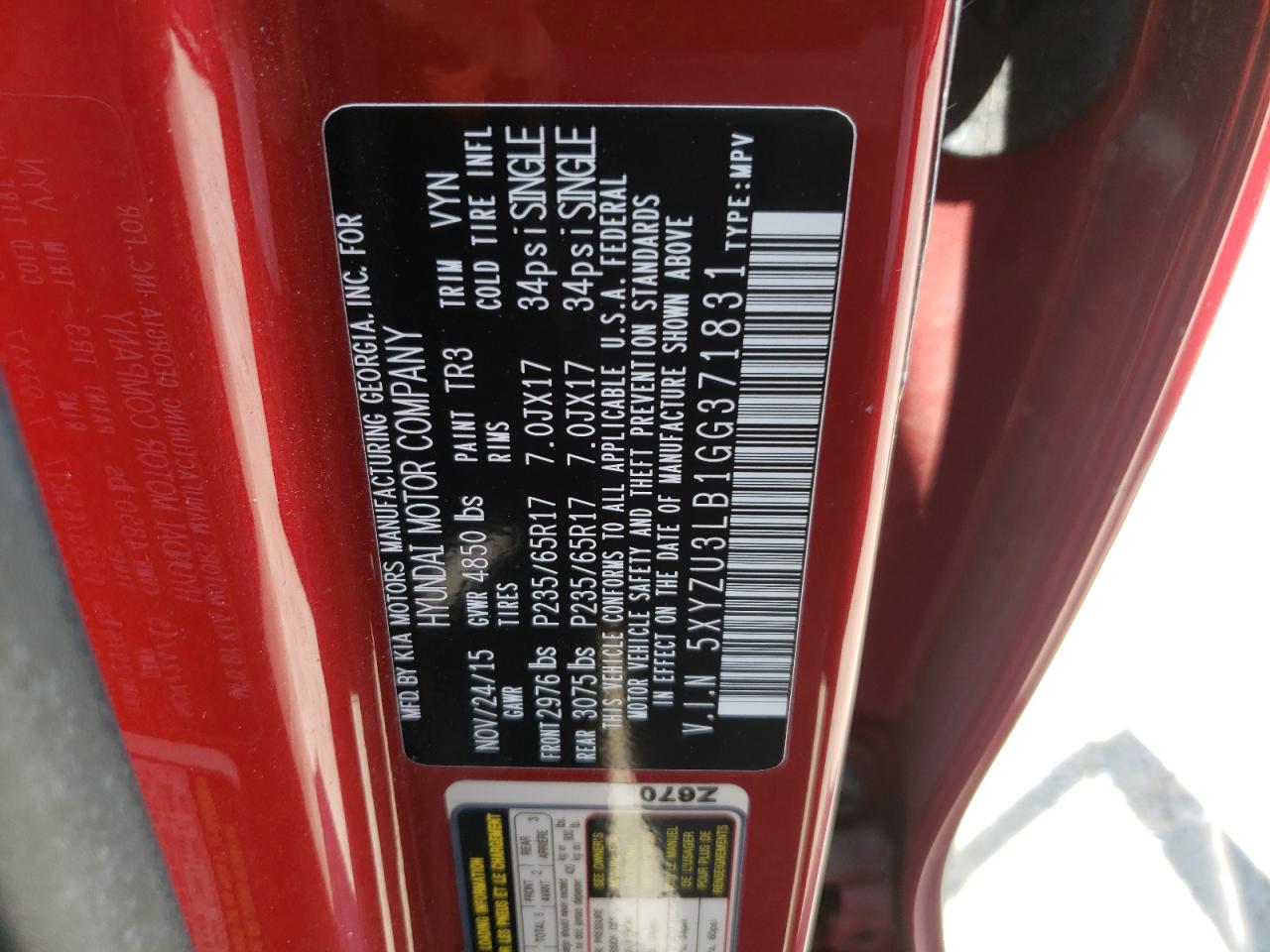 2016 Hyundai Santa Fe Sport VIN: 5XYZU3LB1GG371831 Lot: 68964415