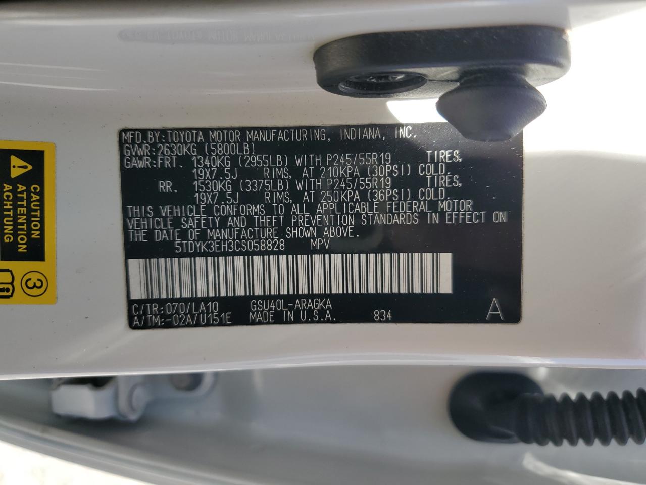 2012 Toyota Highlander Limited VIN: 5TDYK3EH3CS058828 Lot: 70597885