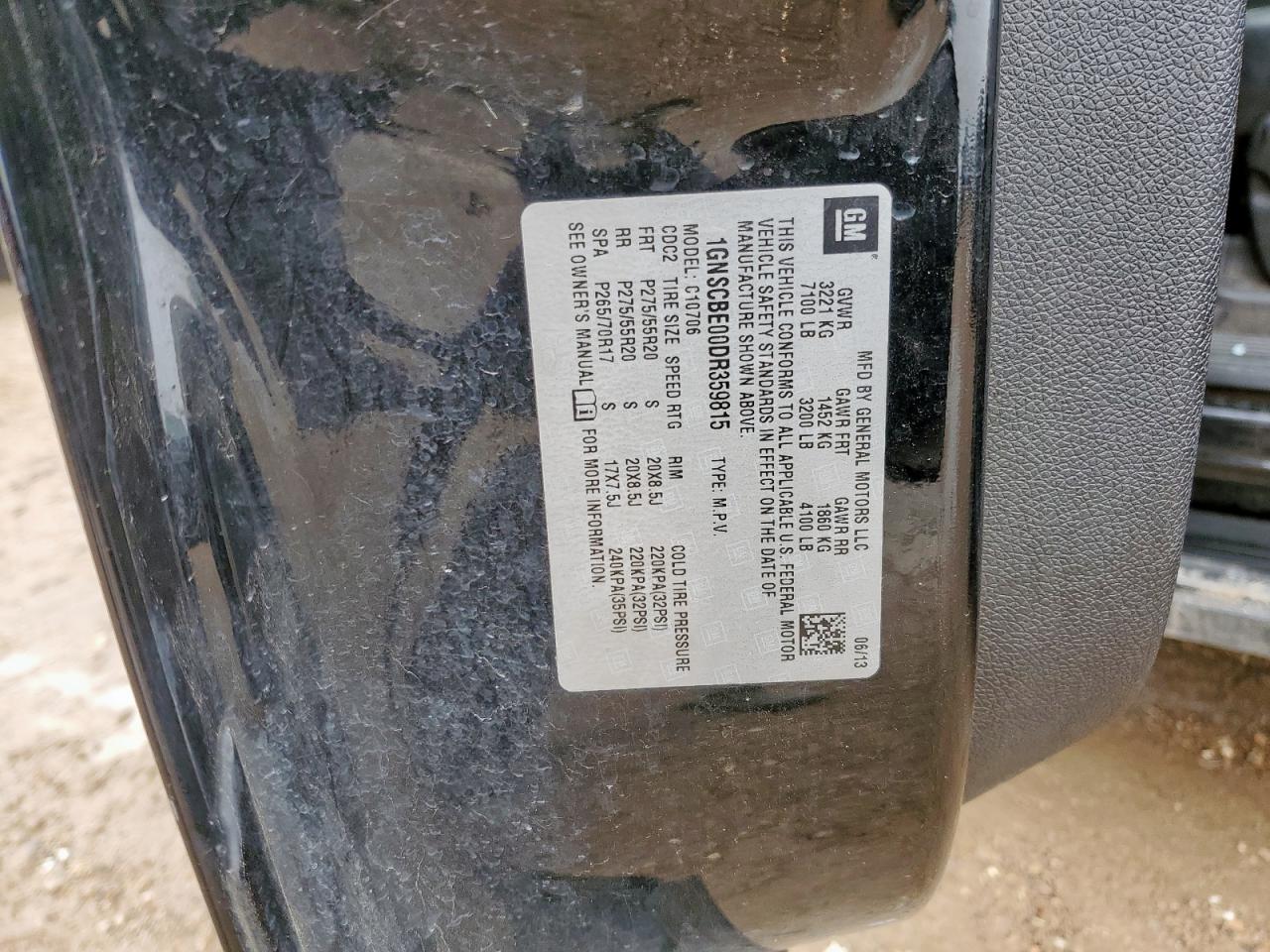 2013 Chevrolet Tahoe C1500 Lt VIN: 1GNSCBE00DR359815 Lot: 69586395