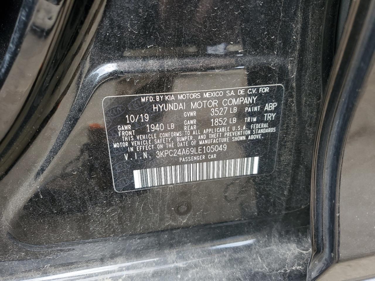 2020 Hyundai Accent Se VIN: 3KPC24A69LE105049 Lot: 70384135