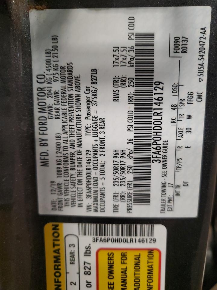 2020 Ford Fusion Se VIN: 3FA6P0HD0LR146129 Lot: 67912905