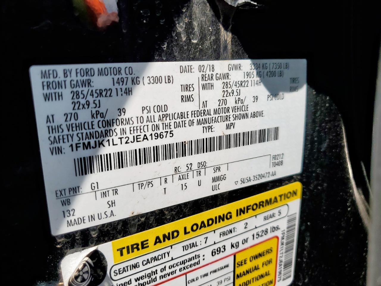 1FMJK1LT2JEA19675 2018 Ford Expedition Max Platinum