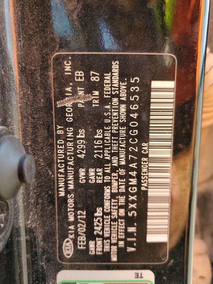 2012 Kia Optima Lx VIN: 5XXGM4A72CG046535 Lot: 70571485