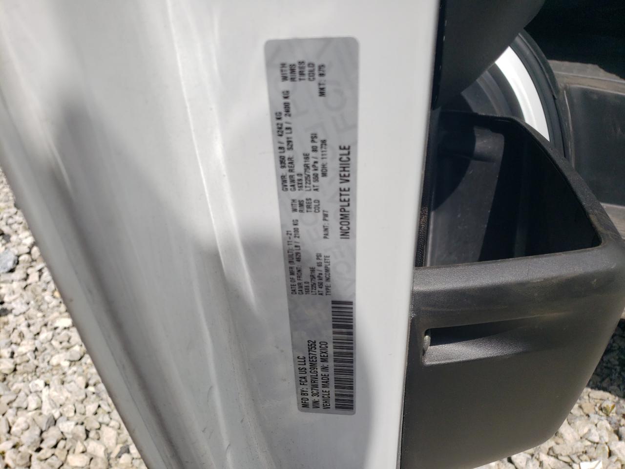 2021 Ram Promaster 3500 3500 Standard VIN: 3C7WRVLG9ME577552 Lot: 67603785