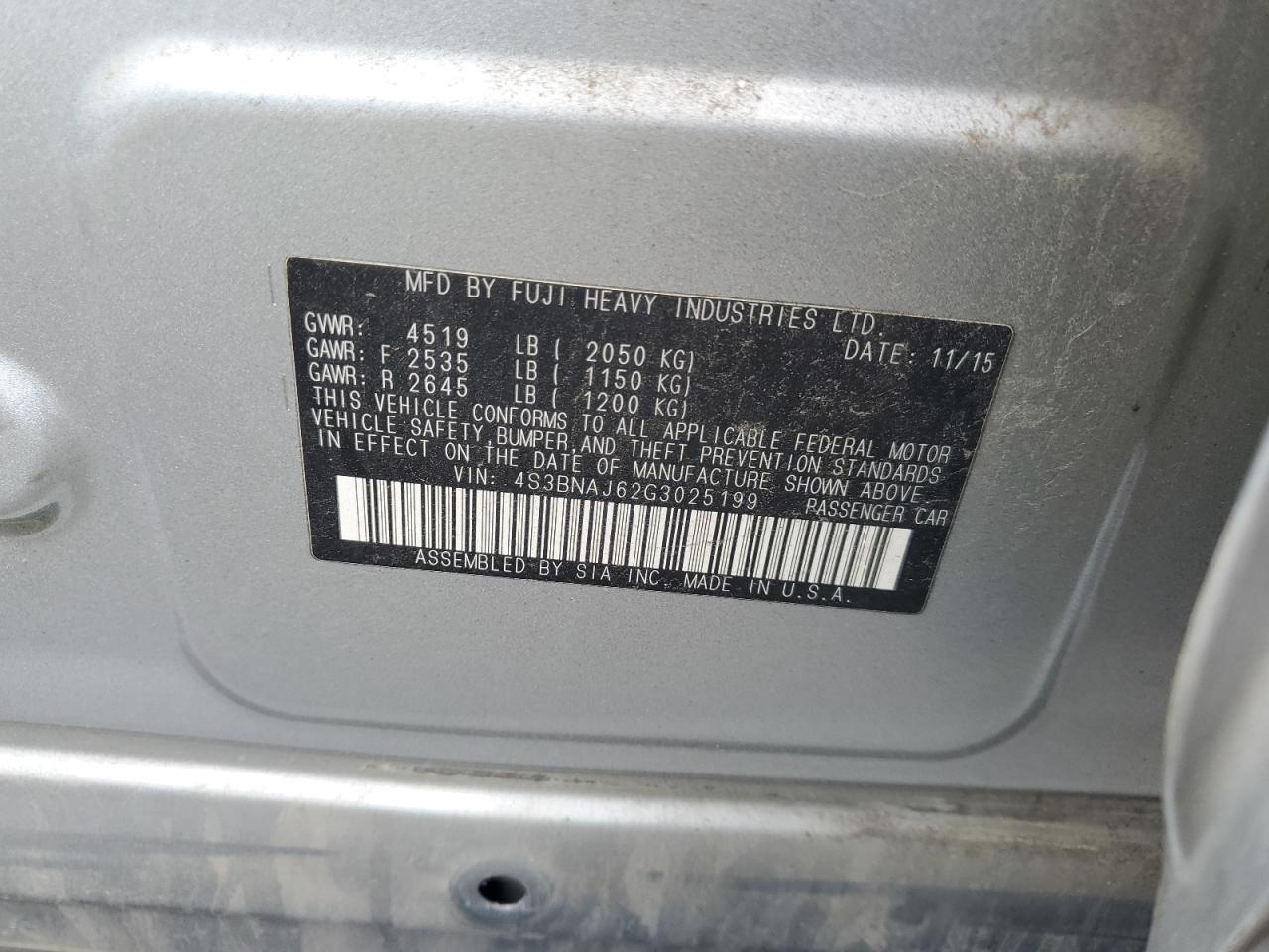 2016 Subaru Legacy 2.5I Limited VIN: 4S3BNAJ62G3025199 Lot: 70746245