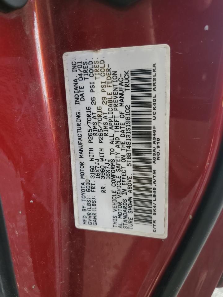 2001 Toyota Tundra Access Cab Limited VIN: 5TBBT48131S198102 Lot: 69833455