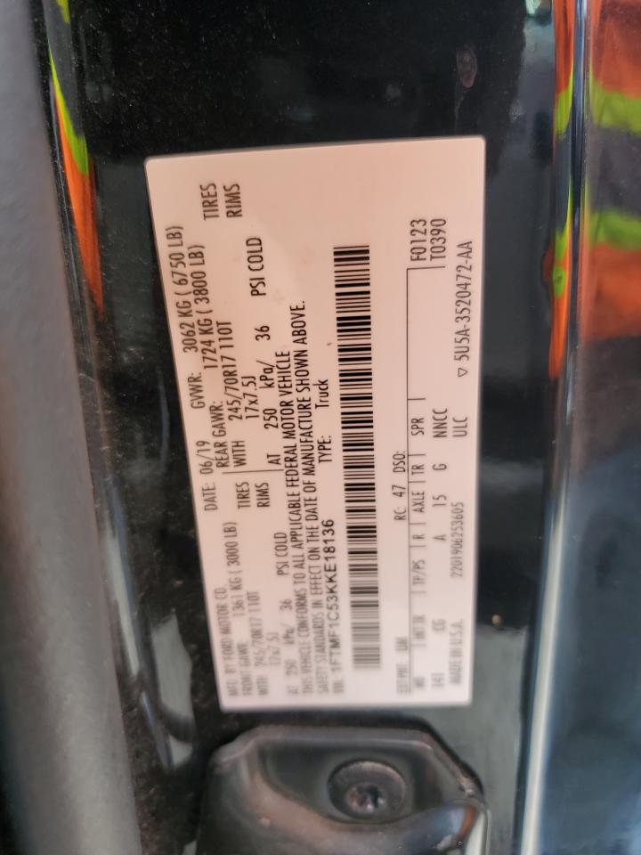 2019 Ford F150 VIN: 1FTMF1C53KKE18136 Lot: 69751495