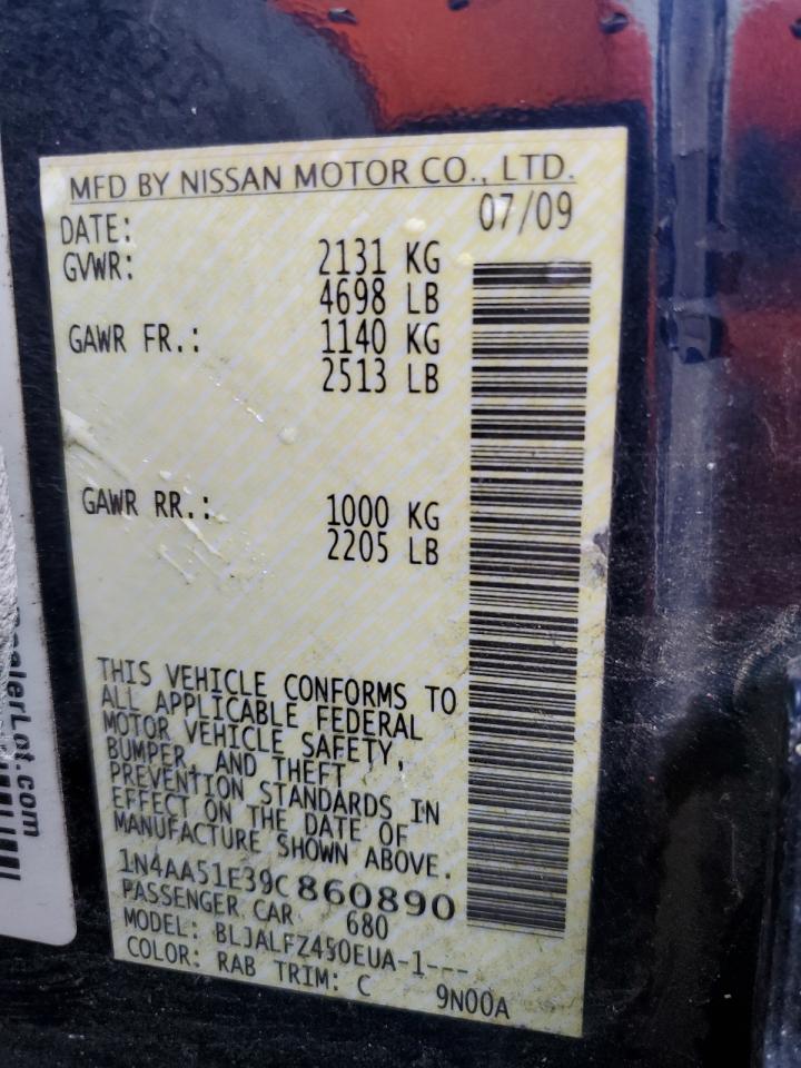 2009 Nissan Maxima S VIN: 1N4AA51E39C860890 Lot: 90319615