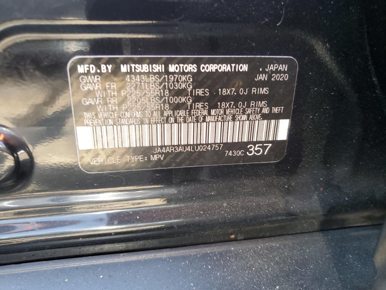 2020 Mitsubishi Outlander Sport Es VIN: JA4AR3AU4LU024757 Lot: 67773675